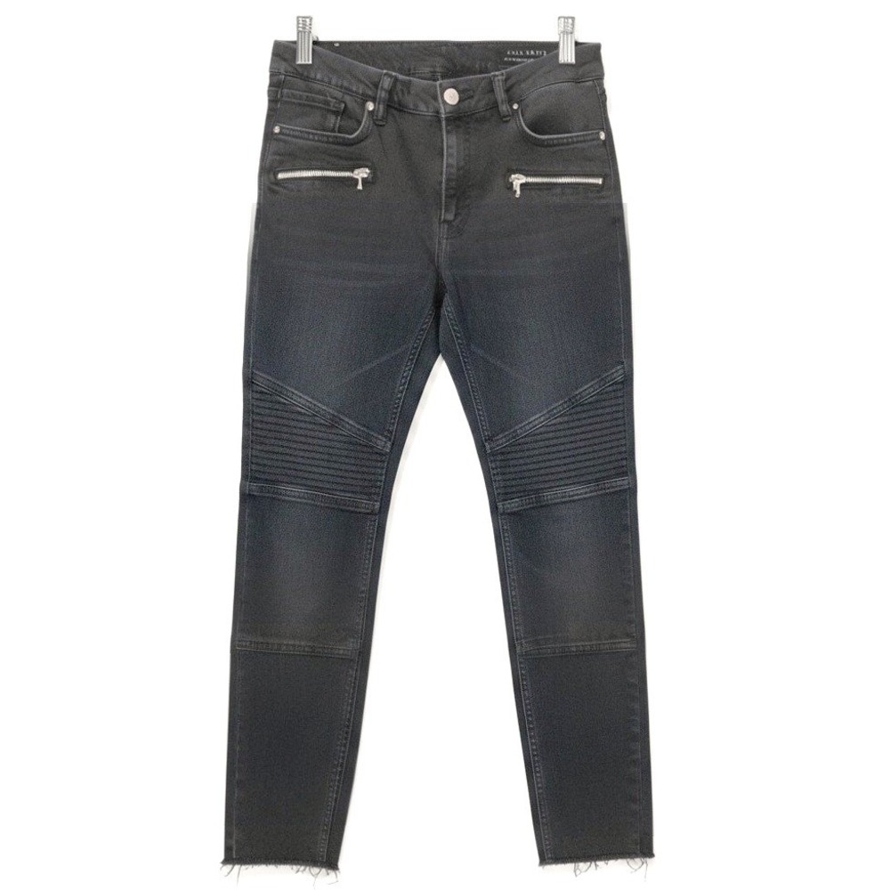 AllSaints Grace Biker Skinny Jeans Washed Black Moto Ribbed Knee W30